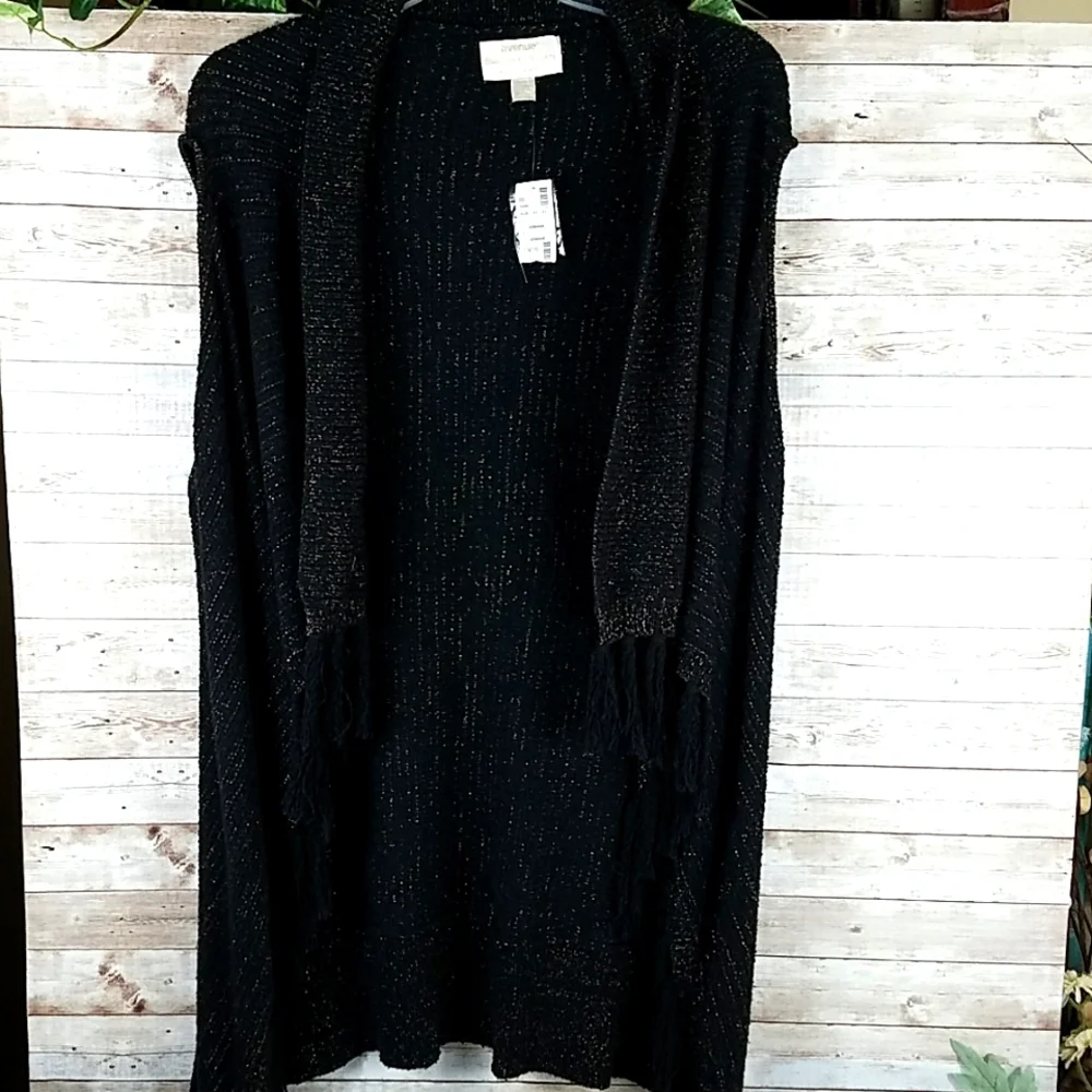 Avenue, Black Chunkie Cardigan with gold Thread shimmers, sweater, Sz 14/16 - Picture 9 of 11